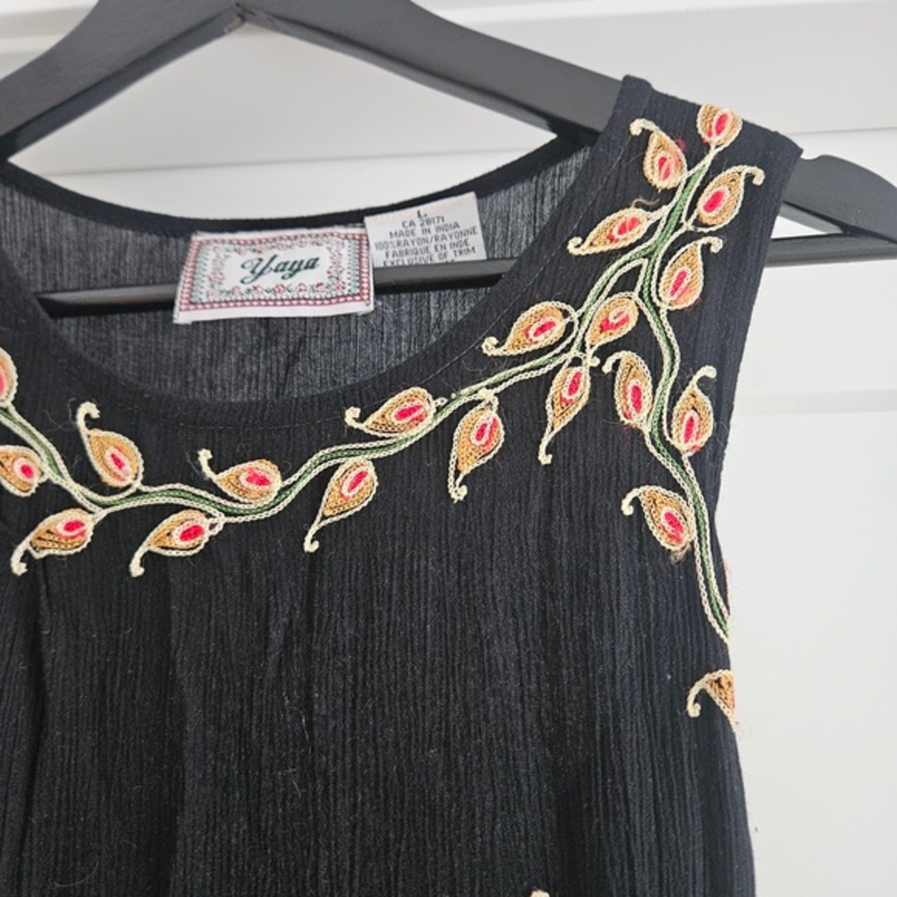 Embroidered Black Maxi Dress with Paisley Accents - Picture 2 of 3
